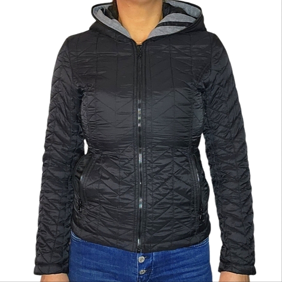 Guess Puffed Jacket Black Hooded Size X Small Full Zip - Picture 2 of 6